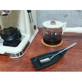Coffee Stirring Spoon and Rest for Coffee Bar Accessories, Small Spoon Rest for Coffee Station, Coffee Spoon Holder for Coffee Bar Tea Spoon Teaspoon Rest, 1 PC (Oar Spoon with Retro Black Boat Rest)