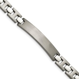 Auriga Fine Jewelry Titanium Brushed and Polished Link Chain Identification Bracelet for Men 8.5"", Grey, AFJ-QG-TBB121-8.5-MP