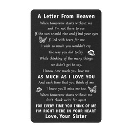 ENGZHI Sympathy Cards for Loss of Sister - A Letter from Sister In Heaven - Memorial Gifts for Loss of Sister, Metal Wallet Card
