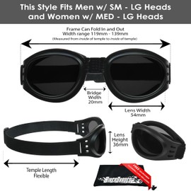 Bikershades Motorcycle Folding Goggles Men Women - Smoke, Clear or Yellow Lenses (Warp Speed - Smoke)