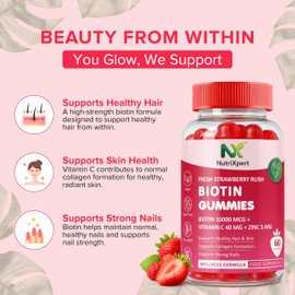 Biotin Gummies 10,000 mcg with Vitamin C & Zinc - Vegan & Sugar Free