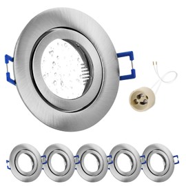 GeyouLux 6 x LED Recessed Spotlights, 230 V, IP44 Frame with GU10 Socket, Aluminium Ceiling Spotlights, Nickel, Round, Flat LED Spotlights, Bathroom Recessed Spotlights, Mounting Frame, 68 mm, Hole