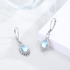 PCTJYFU Infinity Earrings 925 Sterling Silver Teardrop Moonstone Leverback Earrings Jewelry for Women Lady