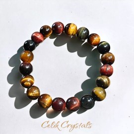 Unbranded Tiger Eye Bracelet Gold Blue & Red Mix - 10mm Natural Stone Crystals