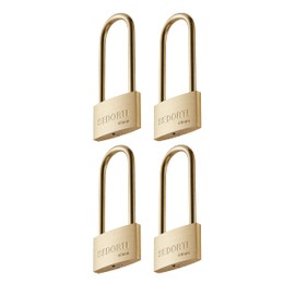 SEDORTI Weather Proof Lock, Keyed Alike Solid Brass Padlocks with Long Brass Shackle, Light Duty, 1-1/2" Wide Body, Marine Padlock, Anti Rust Lock, 4 Pack