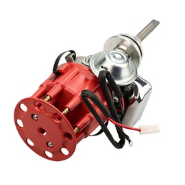 MAS Ignition Distributor w/Cap & Rotor 1131811 Compatible with Chrysler Dodge Plymouth V8 273 318 340 360 R2R Two Wire Installation Red Cap