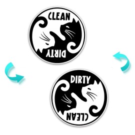 Funny Cute Black Cat Cartoon Clean Dirty Dishwasher Magnet, Universal Kitchen Flip Sign Indicator, Double Sided Kitchen Dish Refrigerator Magnet Flip with Magnetic Plate for Mother's Day (CAT D)