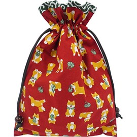 Drawstring Bag, Lined, Japanese Pattern, Shiba Inu Pattern x Arabesque, Handmade, Made in Japan, Goshuin Book Bag, Japanese Accessories, Japanese Miscellaneous Goods, New Year's Day