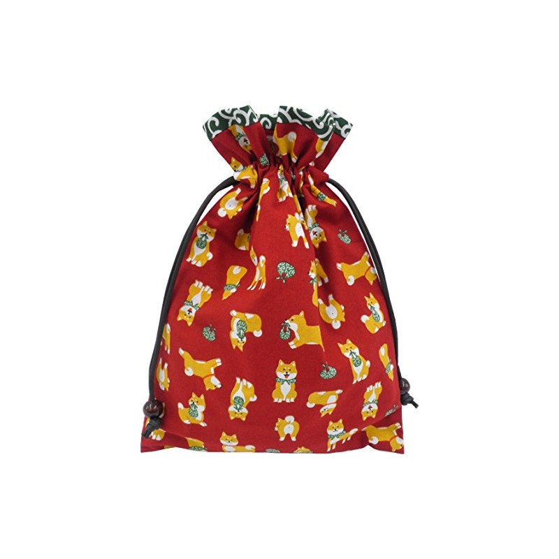 Drawstring Bag, Lined, Japanese Pattern, Shiba Inu Pattern x Arabesque,