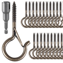 FSAH 50 Pack Screw-in Hooks for Outdoor String Lights, Q Hanger Hooks for Outside, Swivel Hanging Basket Patio Hook with Safe Buckle, Plant Eye Hook for Wall Ceiling with 1 Wing Nut Driver, Copper