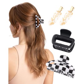 Molans 4pcs Hair claw clips Set for women - Medium Grid Jaw Clips, Non-slip Square ransparent Hair Clips, and 2pcs No Bend No Crease Hairpins