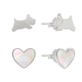 Radley Women's Sterling Silver Dog and Genuine Mother Of Pearl Heart Earrings RYJ1425