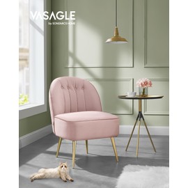 VASAGLE Accent Chair, Velvet Vanity Chair with Metal Legs, Shell-Shaped Back, Wide Seat, Luxury Style, Comfy Chair for Living Room, Bedroom, Makeup Room, Office, Jelly Pink ULAC017R01