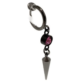 Akusetia Spring Type Ring, Earrings, Single Ear, Metal Black, Black, Crystal, Non-Hole Earrings, Simple, Men's, Women's, Dagger (Pink, Pink Crystal), Silver