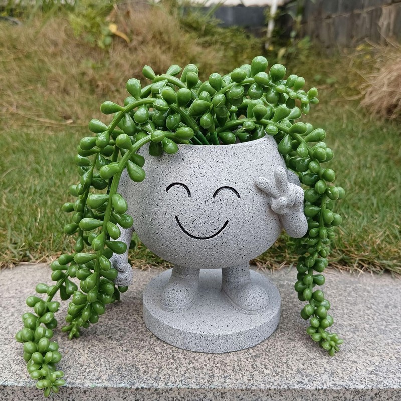 Flower Pot Cute Smile Standing Succulent Flowerpot Fadeless Resin Plant
