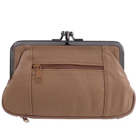 Oakridge Leather Ladies Double Clasp Coin Purse with Space for Credit Card - Fudge