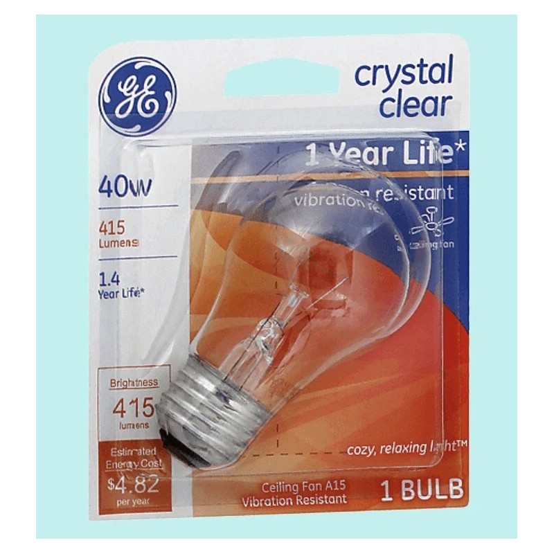 GE 40 Watt 415 Lumens Crystal Clear Ceiling Fan Incan