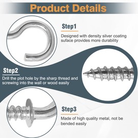 Jamiikury 50Pcs 1/2 Inch Cup Hooks, Silver Ceiling Hooks Small Screw-in Hooks Metal Screw Hooks Nickel Plated Hooks