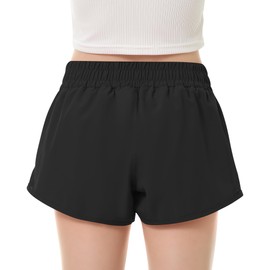 DOCUMO Girls Athletic Shorts with Liner Lightweight Running Shorts for Teen Girls Kids Quick Dry Sports Active Short with Zipper Pocket (Black, X-Large)