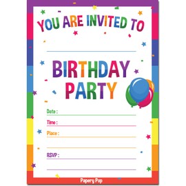 Birthday Invitations with Envelopes (15 Pack) - Kids Birthday Party Invitations for Boys or Girls - Rainbow