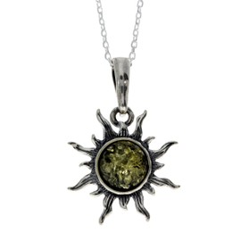 Genuine Green Baltic Amber & Sterling Silver Star Sun Pendant without Chain - 1764G