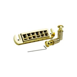 Guyker Guitar Bridge String Spacing 10.5mm, Zinc Alloy Dual-Tone Adjustable Wraparound Tune O Matic Bridge Tailpiece with Studs for 6 String Les Paul LP SG Electric Guitar (GM001, Gold)
