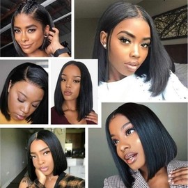 Pelucas Cortas de Bob Liso, Pelucas de Pelo Humano para Mujeres Negras, Peluca Gruesa y Resistente Al Calor para Mujeres, Se Adapta a la Circunferencia de la Cabeza de 20,5-22,8 (Dark Brown)