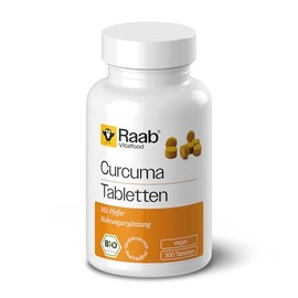 Raab Vitalfood Organic Curcuma Tablets, Pack of 300, Turmeric Tablets with Curcumin & Piperine from Black Pepper, Vegan, Made in Germany, Extract