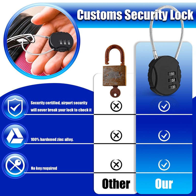 Wire Rope Lock, 2 Pcs Mini Code Lock, Wire Rope