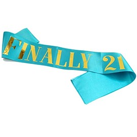 21st Birthday Sash, Birthday Sash for Girls , Blue Green Sash with Gold Foil Letter, Birthday Princess 21st Birthday Gifts Decorations for Happy 21st Birthday Party Favor Supplies
