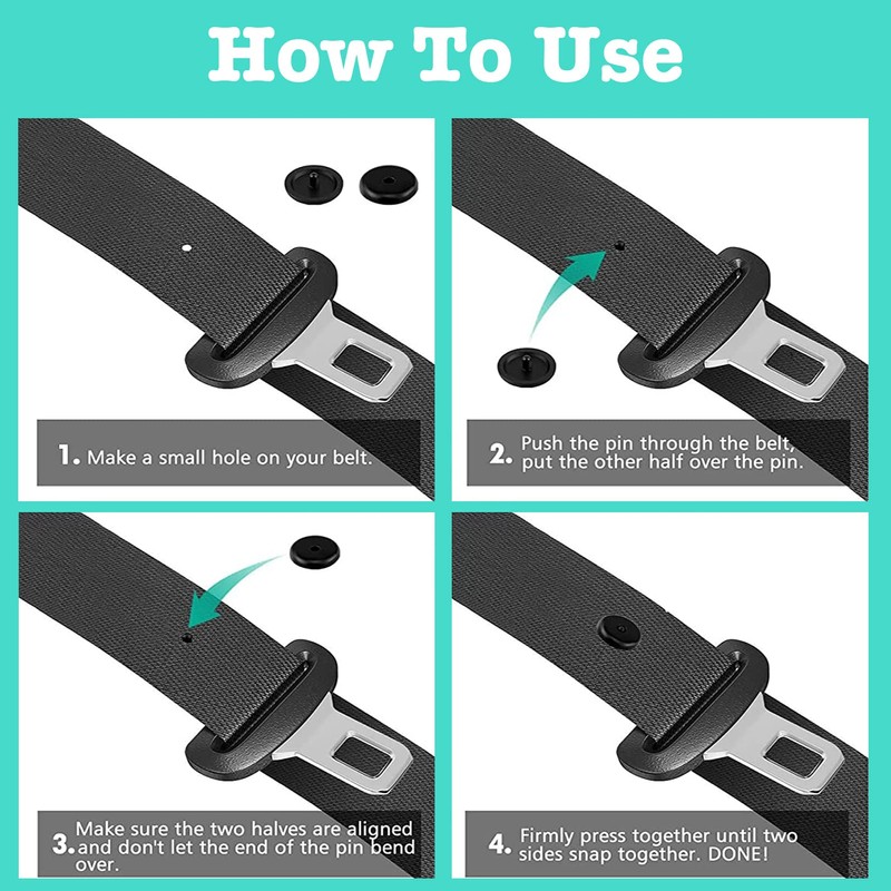 Seat Belt Stop Buttons 4 Sets, Seat-Belt Stopper Clips Snap-On