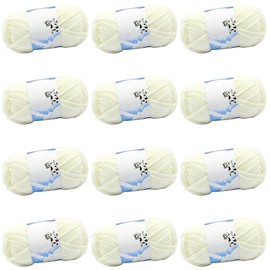 600 g Hand Knitting Yarn for Crochet and Knitting, 12 x 50 g Crochet Yarn Made of 100% Cotton, Soft Wool for Crochet, Multicoloured (Cream)