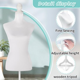 DRDINGRUI White Dress Form Mannequin, 52''-67'' Height Adjustable Female Torso Dress Form , Full Body with Wooden Tripod Base Stand and Detachable Iron Bracket