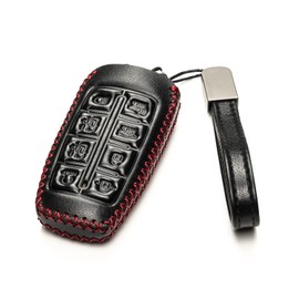 Vitodeco Leather Smart Key Fob Case Compatible with Genesis GV70, GV80, G70, G80, G90 2021-2022(8-Button, Black/Red)