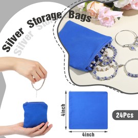Geosar 24 Pcs Silver Storage Bags, Christmas Anti Tarnish Jewelry Zippered Pouches Keeper, for Silverware Protector Bags(4 x 4 Inch,Blue)