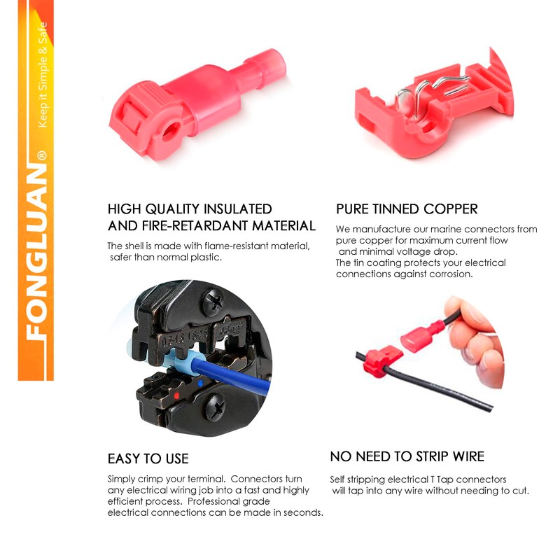 FONGLUAN 120pcs T-Tap Quick Splice Wire Connectors 24-10 Gauge Quick
