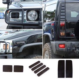 PIUGILH Front Turn Signal Light Taillight Cover Kit Guard Trim Compatible with Hummer H2 2003-2009, Smoked Black Shell Decorative Exterior Accessories Light Bezel Decor