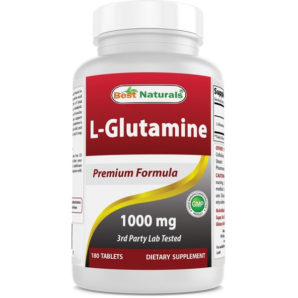 Best Naturals L-Glutamine 1000 mg 180 Tablets - Glutamine Fuel for Workout & Supports Muscle Recovery from Workouts (180 Count (Pack of 1))