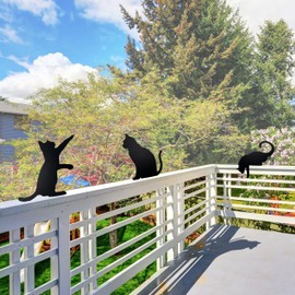 Metal Yard Art & Cat Garden Decor - Black Cat Statue Silhouettes for Fence/Catio | Rust-Resistant Outdoor Lawn Ornaments | 3PCS Durable Fence Decorations for Lovers