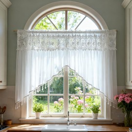Luxury Sheer Valance Curtains for Living Room Window Valance Bead Trim