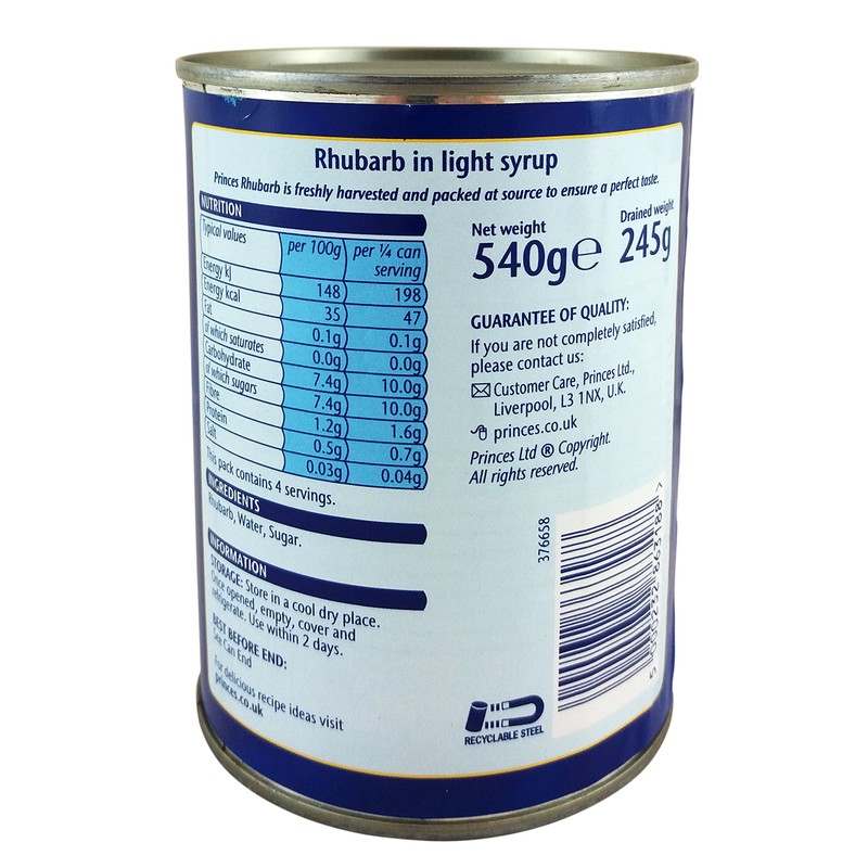 Princes Rhubarb in Light Syrup (540g) - Pack of 6