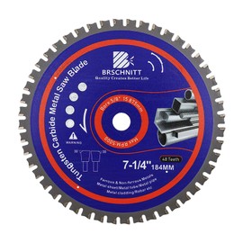 7-1/4" Metal Cutting Circular Saw Blade - BRSCHNITT 1pcs Tungsten Carbide Tipped TCT Saw Blades for Steel, Nickel, Titanium, Ferrous Metals, Steel Pipe（48T Arbor:5/8"）