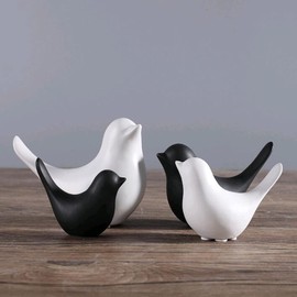 juanxian 4Pcs/Set Black White Ceramic Bird Ornaments Small Animal Statue Modern Desktop Decoration Crafts Cute Sculptures Figurine W4543