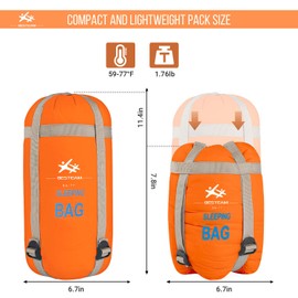 BESTEAM Ultra-Light Warm Weather Sleeping Bag, Outdoor Camping, Backpacking & Hiking - Fit for Kids, Teens and Adults(Orange)