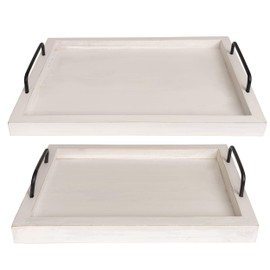 Besti Rustic Vintage Food Serving Trays (Set of 2) | Nesting Wooden Board with Handles | Stylish Farmhouse Decor Serving Platters | Large: 15 x2 x11” - Small: 13 x2 x9” inches (Rustic Off White)