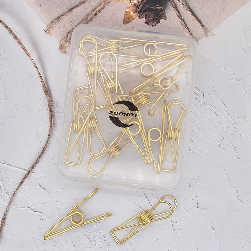 Zoohot Pack of 15 Golden Hollow Clip, Multi-purpose Clothesline Utility
