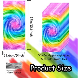 Tie Dye Gift Bags,Rainbow Party Favor Bags 50 PCS,Colorful Cellophane Bags Cookie Bags Candy Bags With Silvery Twist Ties for Tie Dye Themed Birthday Wedding Party