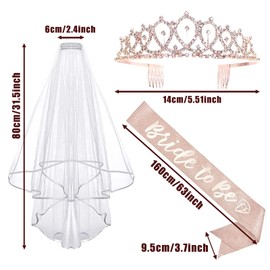 Bymivofun Bride to Be Sash Veil Set, Hen Party Accessories with Bride to Be Tiara Sash Veil, for Bride, Bachelorette Party, Boy Party, Bridal Shower, Wedding