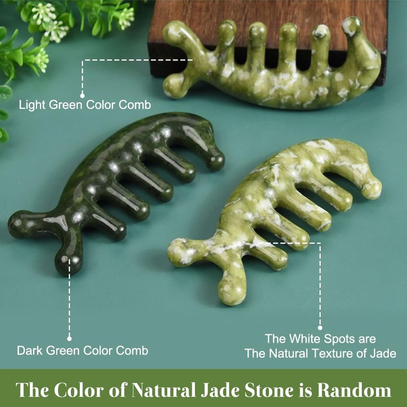 Scalp Massage Comb, Natural Gua Sha Jade Stone Massage Tool