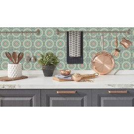 LPS PACK OF 10 STYLE 3 Pastel blue green yellow pink Victorian Moroccan retro traditional aged style Mosaic style tile transfers stickers bathroom kitchen stick on wall tile